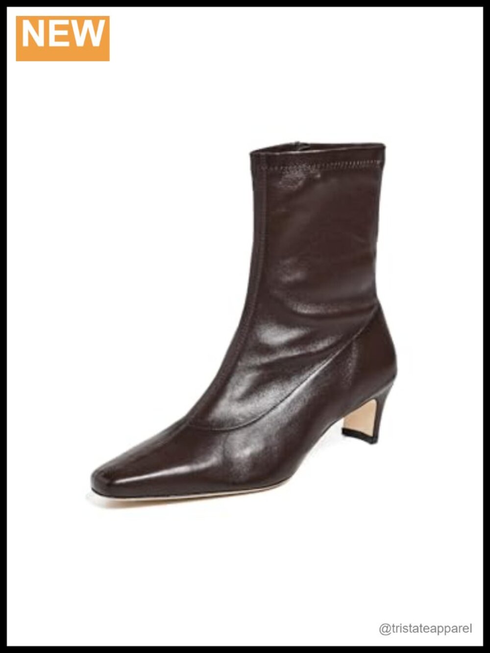 STAUD Wally Sock Ankle Boots Leather Block Heel Espresso